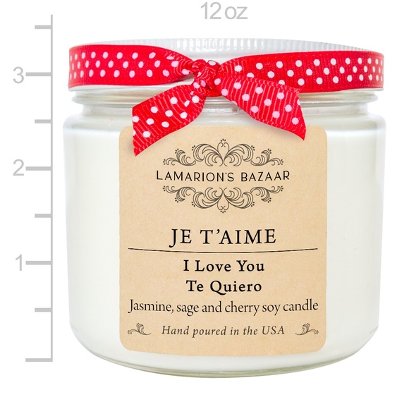 JE T'AIME - I LOVE YOU - TE QUIERO - Jasmine, Sage + Cherry Blossom - Soy Candle - Picture 5 of 7
